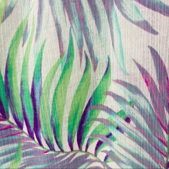 Tommy Bahama Tropical Cotton Long Sleeve Sheer Top Green Purple - Picture 6 of 8